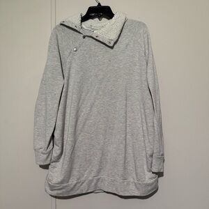 Cozy Light Gray Sherpa-Lined Pullover